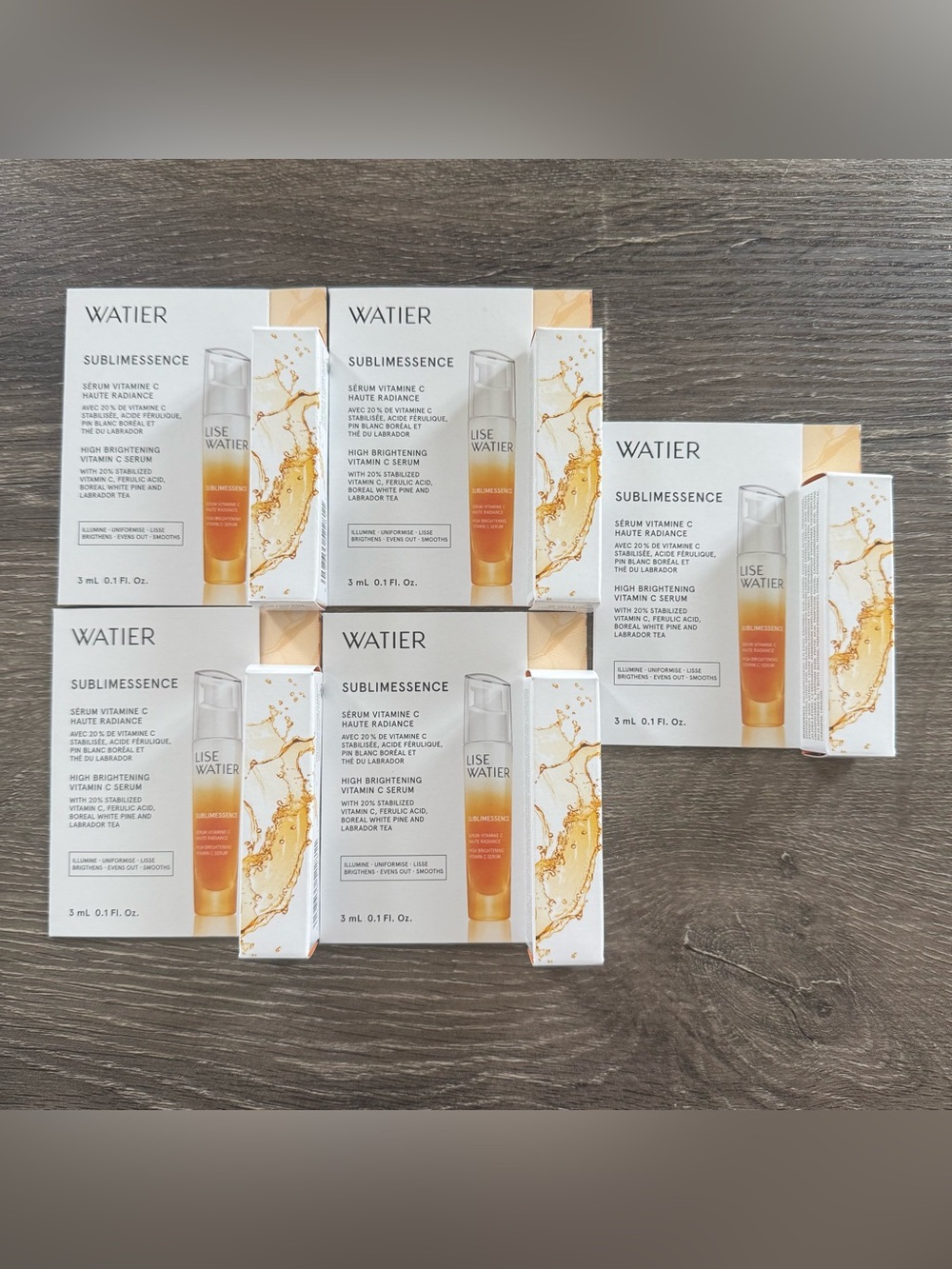 Set of 5 Lise Watier Sublimessence High Brightening Vitamin C Serum 3ml Each
